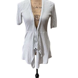 White House Black Market Women's Silver Short Sleeve Cardigan Sweater S